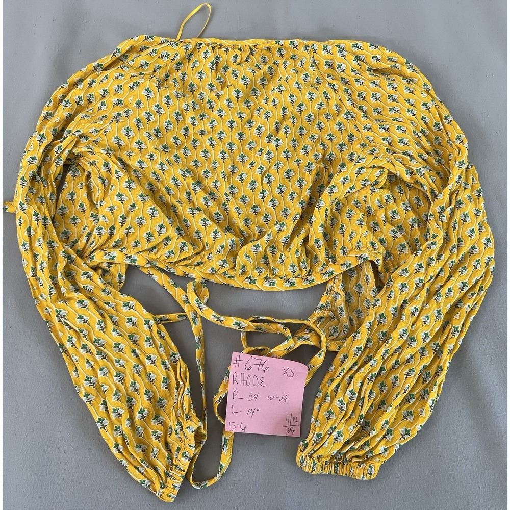 Rhode Dainty Lotus Print Wrap Top Yellow/Turquoise Sz XS Long Sleeve - Picture 10 of 10